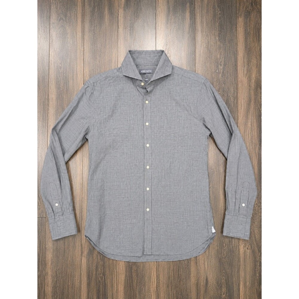 Michael Bastian Trim Fit Gray Plaid Dress Shirt Mens L 16 34/35 100% Cotton